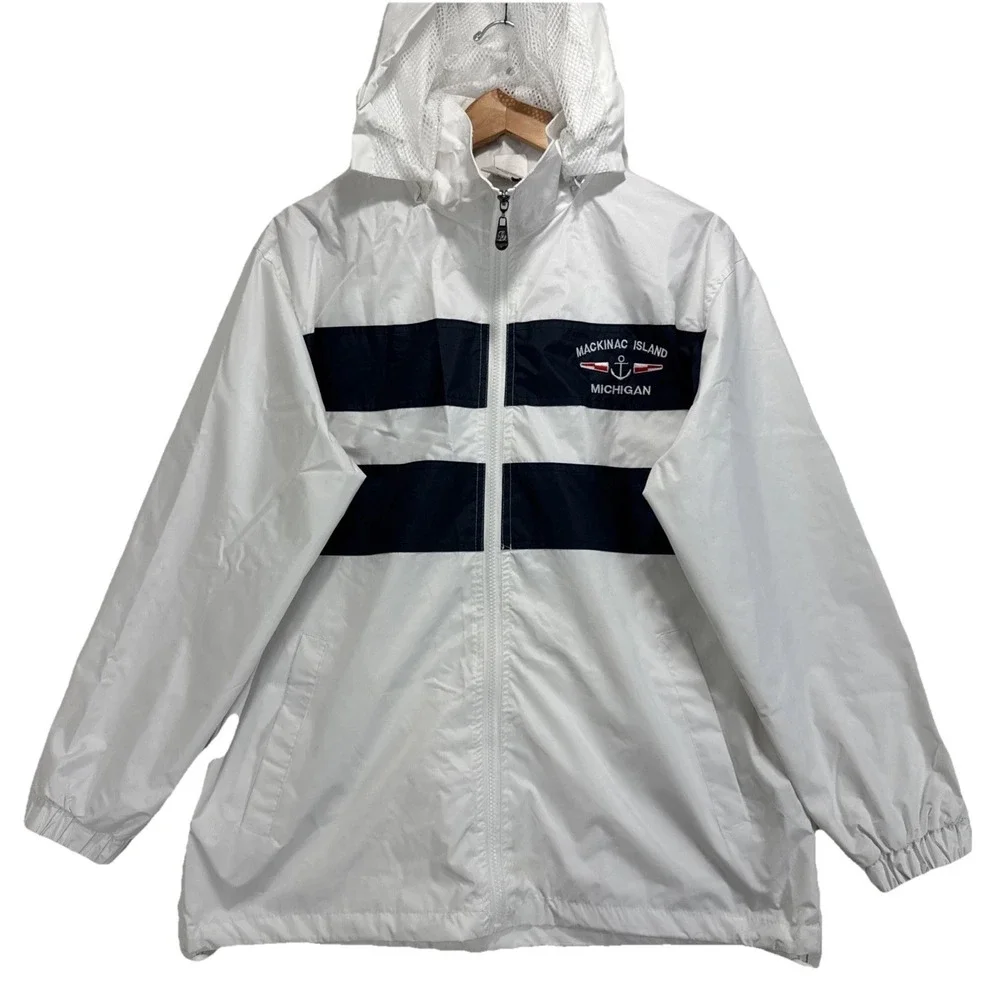 VTG‎ Dimco Mackinac Island Michigan Hoodie Windbreaker Full Zip Mens M White